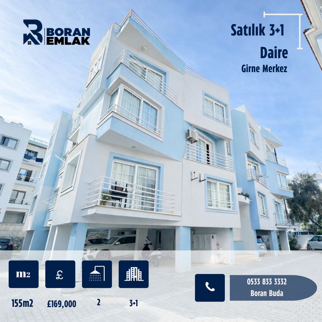 GİRNE MERKEZ’DE SATILIK 3+1 GENİŞ TERASLI DAİRE